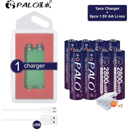Palo 1.5V AA Lithium Battery Rechargeable 1.5V Li-ion AA Batteries for Toys Camera Clock Light + 1.5V USB Charger Case