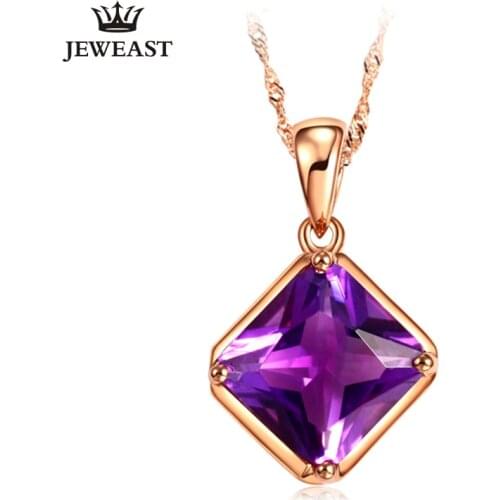 LSZB Natural amethyst 18K Pure Gold Pendant Real AU 750 Solid Gold Upscale Trendy Classic Party Fine Jewelry Hot Sell New 2020