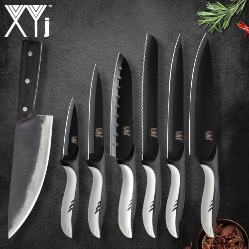 XYj Kitchen Chef Knives Set Stainless Steel Sharp Blade Plastic Handle Handmade Forged Slicing Fillet Accessory Tools