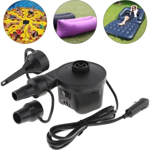 DC 12V Black Portable Mini Replaceable Car Emergency Air Pump Electrical Suction / Inflatable Pump with 3 Nozzles