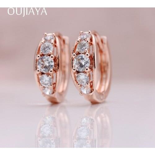 OUJIAYA Modern stylish Round 585 Rose Gold Dangle Earrings Women Single row Natural Zircon Drop Wedding Birthday Gift Jewelry 12