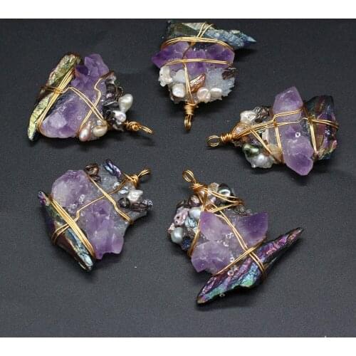 Natural Freshwater Pearl Pendant Copper Wire Winding Pearls Charms Pendant for Women Jewelry Making DIY Necklace Earring 50x55mm