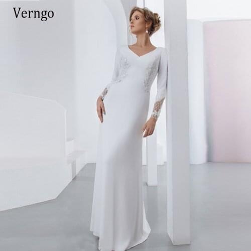 Verngo Simple Elegant White Wedding Dress For Bridal 2021 Long Sleeves Soft Satin Vintage Bride Gowns Plus Size
