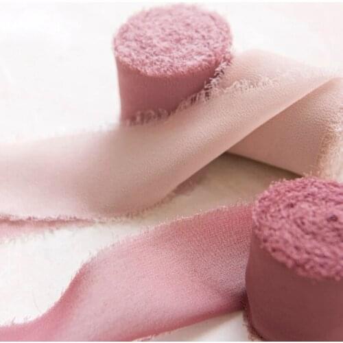 Handmade 5meters/Roll 3.8cm Frayed Edged Chiffon Silk Ribbon DIY Wedding Invitation Bouquets Sheer Fringe Ribbon Craft Flatlay