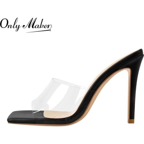 Onlymaker Square Toe PVC Mules Slip On Beige Black White Thin High Sandals High Quality Summer Sandals