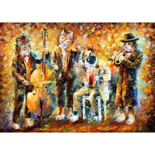Modern art paintings for sale musical cats knife oil painting animal porait Lovely picture for living room Hand painted