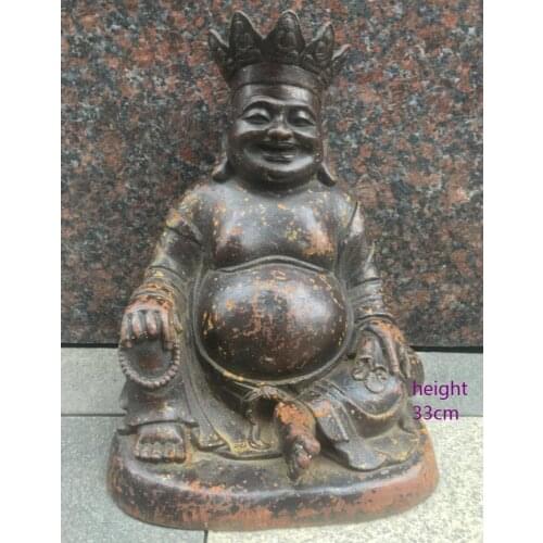 33cm China old pure bronze gild Buddhism happy Maitreya Buddha sculpture Statue free shipping