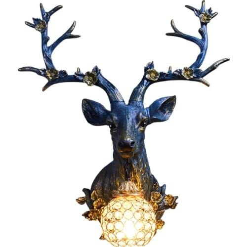 Vintage Kitchen Decor LED Loft Resin Deer Wall Lamps Attic Aisle Living Room Bedroom Wall Sconce Light Home Decor Vanity Light