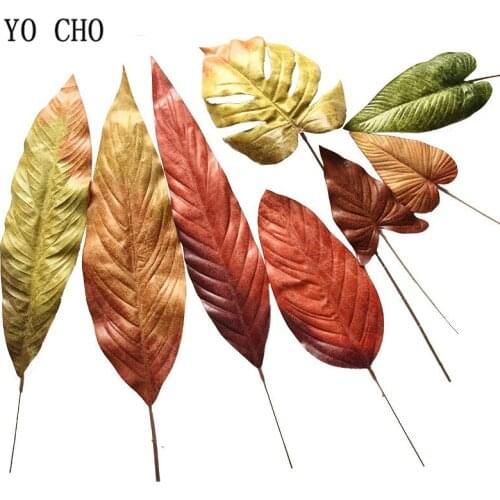 YO CHO Artificial Leaves Artificial Plant Fake Silk Green Red Turtle Leaves DIY Wedding Home Palm Leaf Jungle Party Prom Decor