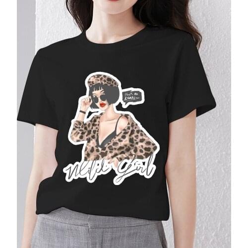 Womens T-shirt Comfortable O-neck Black All-match Leopard Print Ladies Print Series Short Sleeve Commuter Fashion Trend T-shirt