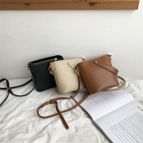 Girls new simple handbag leisure retro single shoulder slanted women small bucket bag
