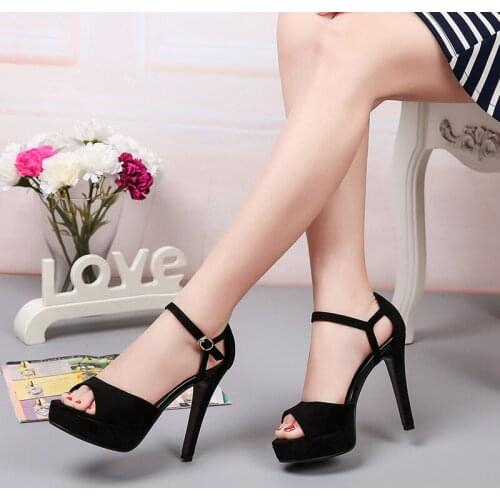 2021 new fish mouth high heel waterproof platform foreign trade large size buckle suede female sandals