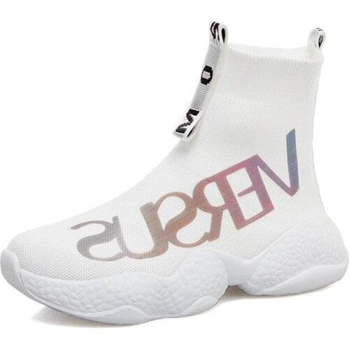 2021 Women Spring and Autumn Fashion Platform Stretch Stockings High-Top Sports Short Boots Flats Walking Running Shoes