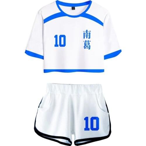 Anime Captain Tsubasa Role Suit Custom Tracksuit Women Two Piece Set Summer Short Sleeve Crop Top+Shorts Girls Casual Clothing