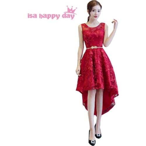 Summer special occasion high low sexy lace burgundy wine red prom dresses ladies women carpet dress 2020 new arrival H4253