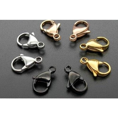 10pcs/lot Stainless Steel Gold Rose Gold Silver Color Lobster Clasp 9 10 11 12 13 15mm Necklace Connector DIY Jewelry Findings