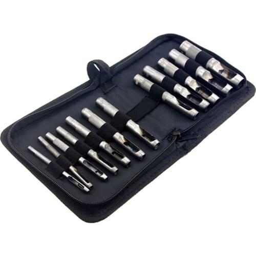 12PCS/Set Round Steel Leather Craft Hollow Hole Punch 3mm-16mm with Storage Bag for Leather Belt Watch Band Plastic Paper