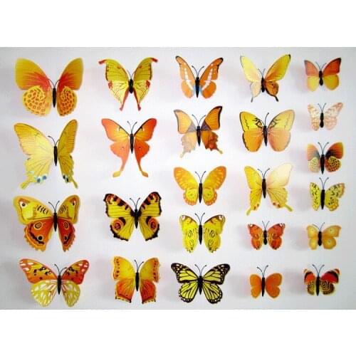 12Pcs/Set Yellow Butterfly 3D Wall Stickers For Kids Room Living Room DIY Design Wall Decals Home Decoration Accessories Y94