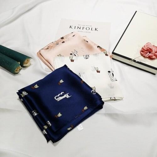 2020 70x70 INS Cats Multipurpose women Silk twill scarf Satin square tie Hairband ladies foulard femme towel bufanda shawl