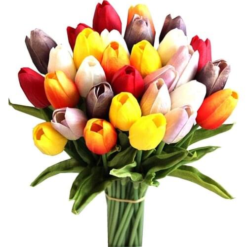 30Pcs Multicolored 14 Inch Silk Artificial Tulips Flowers for Party Home Decoration