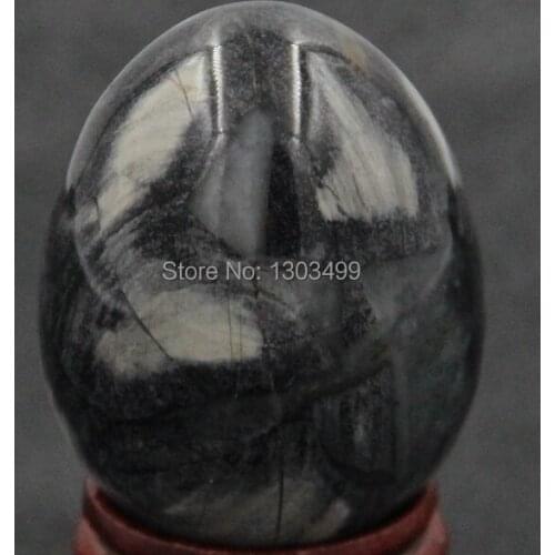 34x44MM Natural Gemstone Silver Leaf Jasper Sphere Egg Chakra Healing Reiki Stone Carving Crafts W/Stand