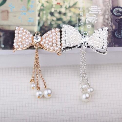 4pcs per lot 4.5cm*9.5cm Cell Phone Case DIY Charms Alloy pearl Tassels Bowknot Decoration