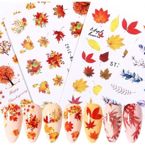 Watermark Fall Leaves Nail Decals Autumn Yellow Maple Leaf Fallen Leaves Nail Art Stickers DIY Manicure Slider Decoration