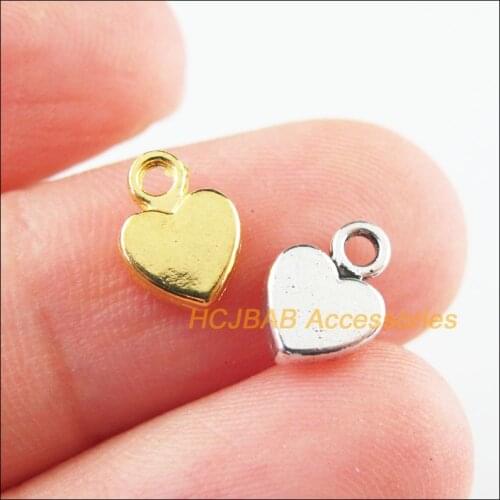 50Pcs Retro Tibetan Silver Tone Gold Color Tiny Heart Charms Pendants 6.5x9mm