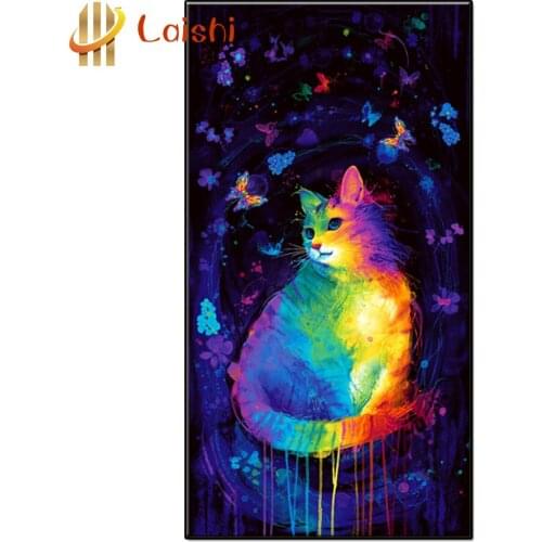 5D DIY Fantasy colorful cat, butterfly full circle square diamond painting Mosaic cross stitch Mosaic home decoration wall paste