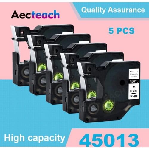 Aecteach 5PCS 45013 Compatible for Dymo D1 12mm 6mm 9mm Label Tape Black on White Label Tapes for Dymo Label Manager LM160 280