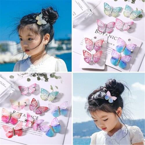 2Pcs/Pack Girls Beautiful Colorful Simulation Butterfly Hair Mini Sweet Hair Ornament Headband Hairpins Kids Hair Accessories