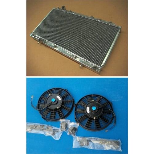 Aluminum Radiator+2*Fan 42mm 1994-2000 For Mitsubishi FTO GPX GS Manual MT 1994 1995 1996 1997 1998 1999 2000