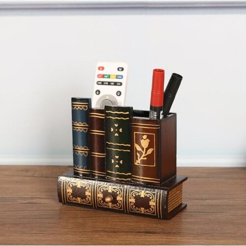 Antique Wooden Book Model Creative Pen Case Sundries Storage Drawer Office Desktop Decoration Pen Holder Ornament Birthday Gifts
