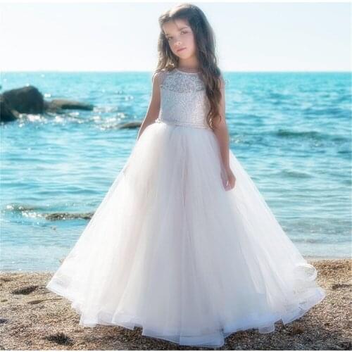 White Flower Girl Dresses for Weddings Lace Ball Gown Girls Pageant Dresses First Communion Dress for Little Girls