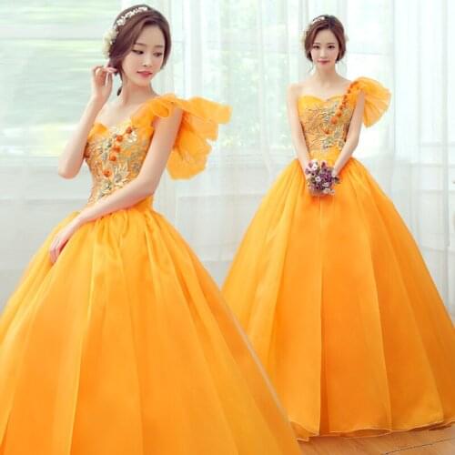 Freeship single shoulder orange beading ball gown venice medieval dress Renaissancequeen dress Victorian cosplay ball gown Belle