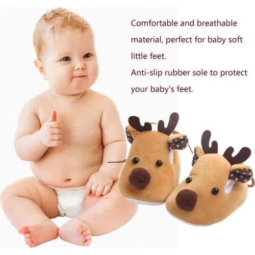 Lovely Christmas Deer Winter Coral Velvet Super Soft Bottom Sole Shoes Boys Girls Toddler Baby Shoes Comfortable Daily Wear 2018