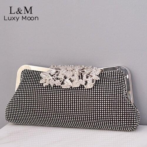 Floral Rhinestone Evening Clutch Purses And Handbags Elegant Female Wedding Banquet Crystal Luxury Designer Shoulder Sac X628H