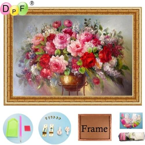 DPF Diamond Embroidery Vintage Rose with Frame Diamond Painting Cross Stitch Home Decor Full Circle Diamond Craft Flower kits