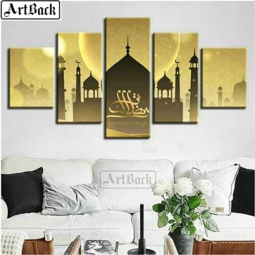 Hot 5 fights painting mosque castle 5d diy diamond painting islamic full square 3d diamond embroidery muslim Ramadan gift