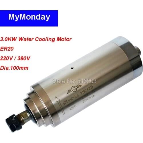 3000W 3.0KW ER20 Dia 100mm 220V 380V Water Cooling Cooled Spindle Motor Engraving Machine Parts CNC