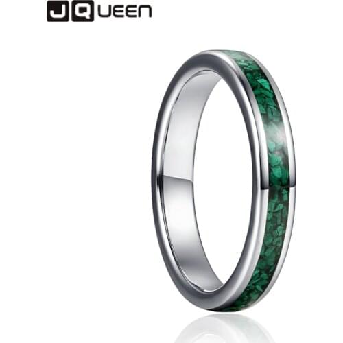 JQUEEN 4mm Steel Color Inlaid Green Malachite Tungsten Carbide Ring Women Fashion Wedding Jewelry Engagement