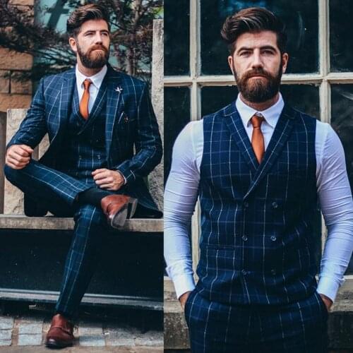 Plaid Mens 3 Piece Suits Classic Peaky Blinder Suit Slim Fit Vintage Suit Business Jacket Pants Vest Custom Wedding Tuxedos