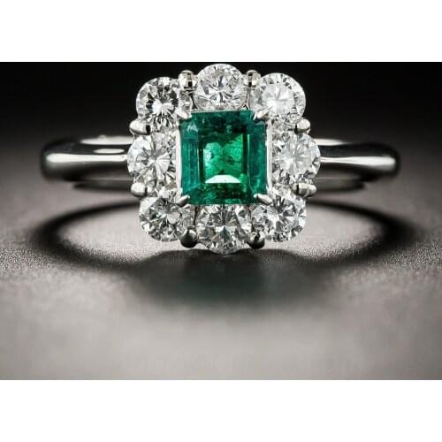 Retro Square Shape Rings for Women Green Zircon Epoxy Ring Bride Classic Wedding Engagement Jewelry Full Drill Ring Love Gifts