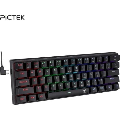 PICTEK PC356 RGB Rainbow 60% USB Mechanical Gaming Keyboard Blue Switch 61 Keys Wired detachable cable,portable for travel