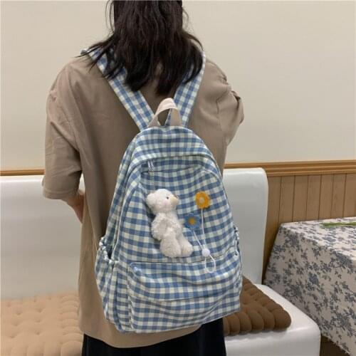 Fashion Womens Backpacks Trendy Plaid Printing Nylon Schoolbag For Girls Waterproof Large-capacity Travel Backpacks 2021