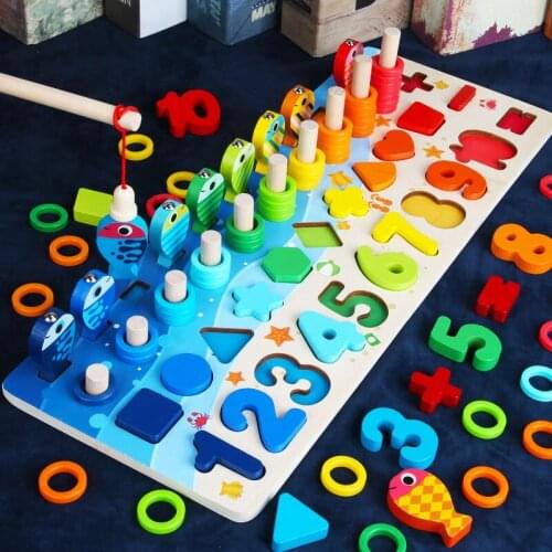 Montessori Educational Puzzles Creative 3D Wooden Toys For Kids Digital Matching Board Childrens Early Learning Toy