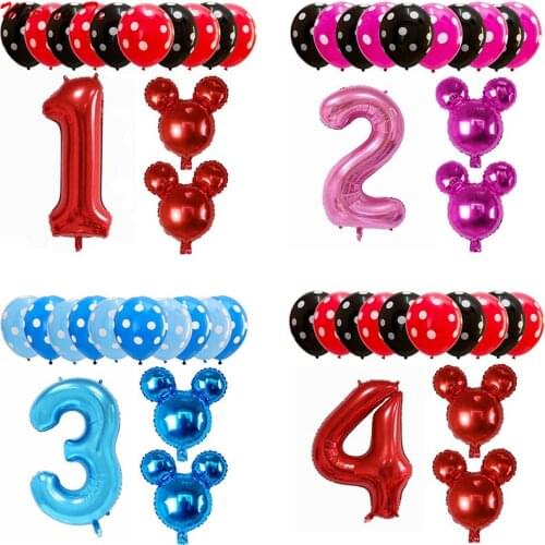 Cartoon Mickey Minnie Head 1st Foil Balloons Latex Globos Number Ballon Baby Shower Birthday Party Decorations Kids Toys Ballon