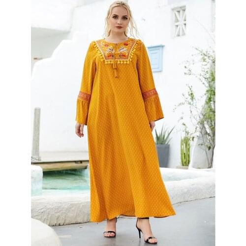 Muslim robes Dubai embroidery long skirt casual long sleeve women clothing Arab retro plus size dresses summer womens dress 2021