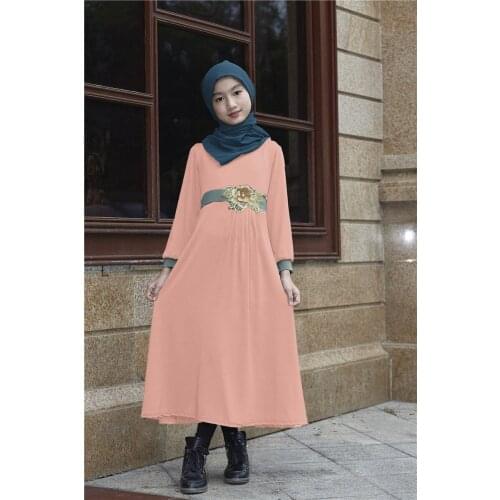 Muslim Girl Dress Kimono Long Dress for Children Islamic Clothing Solid Color Kawaii Sweat A-line Dress Dubai Arab Muslim Kids