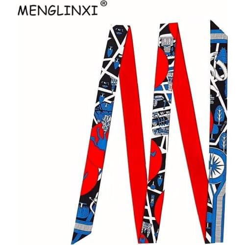 New Paris Lover Print Brand Scarf Long Skinny Fashion Head Scarves For Ladies Silk Scarf Women 200cm Bag Ribbons Female Belt